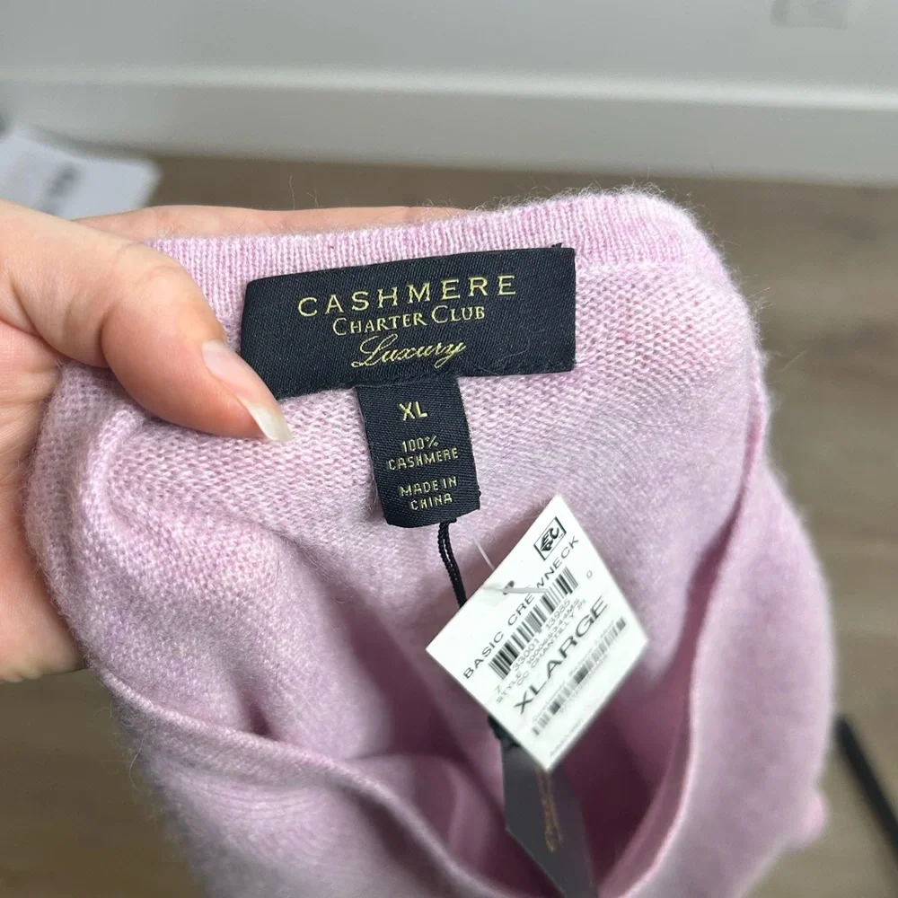 NWT Charter Club 100% Cashmere Pink Pullover Sweater XL FLAWED